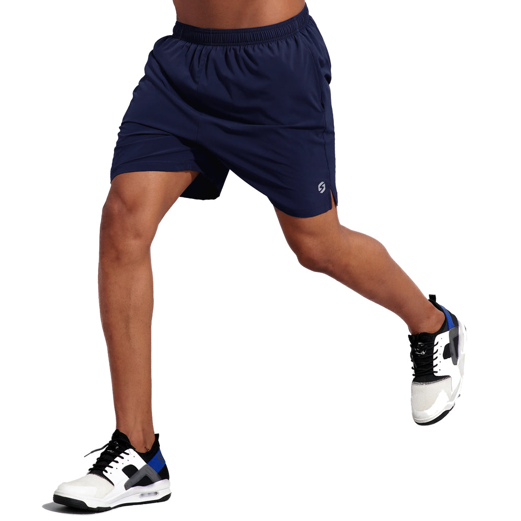  Mens 3 Inches Athletic Running Shorts Built-in Liner Water  Resistance Cool Dry Gym Exercise Jogging Track Shorts Zippered Pockets Navy  M