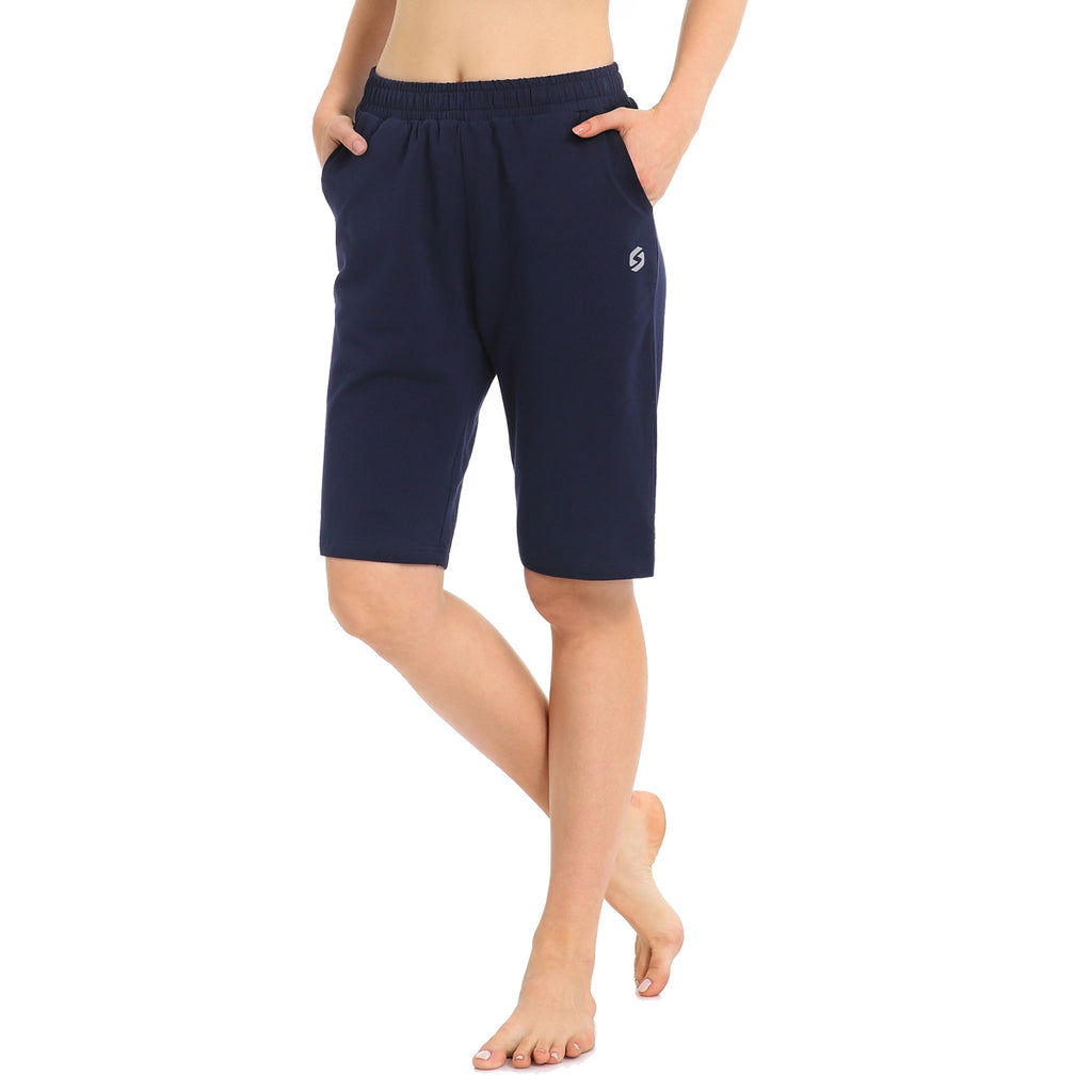 Womens Shorts, Navy Blue Pocket Shorts, Yoga Shorts