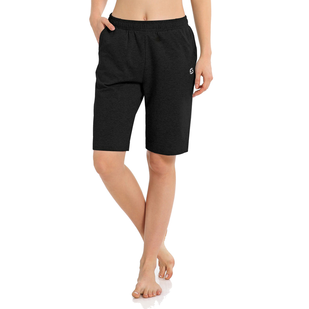 BALEAF Women's Athletic Bermuda Shorts Long Sweat Shorts Jersey