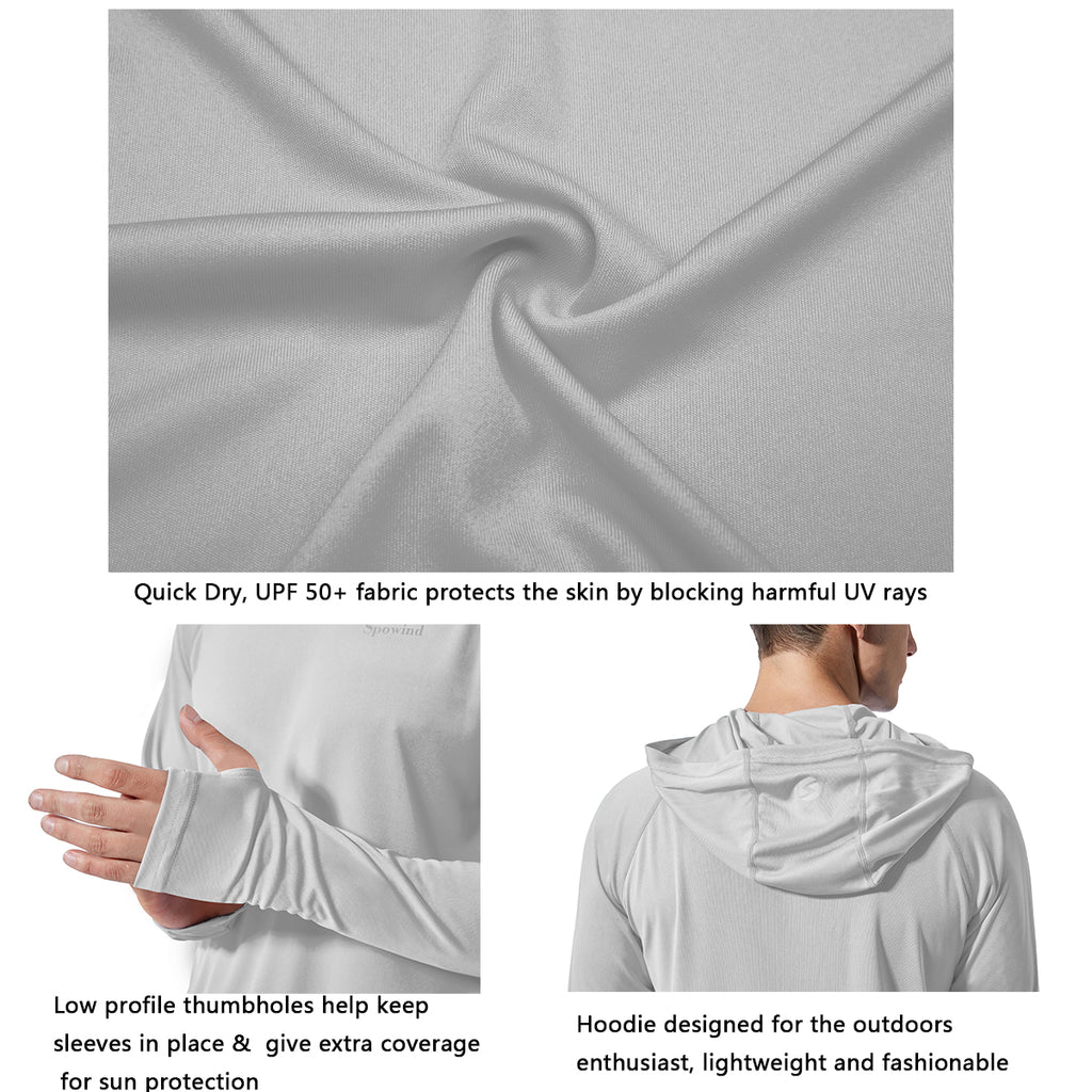 UPF 50+ Men Sun Skin Protection T-Shirt Hoodie Long Sleeve Outdoor