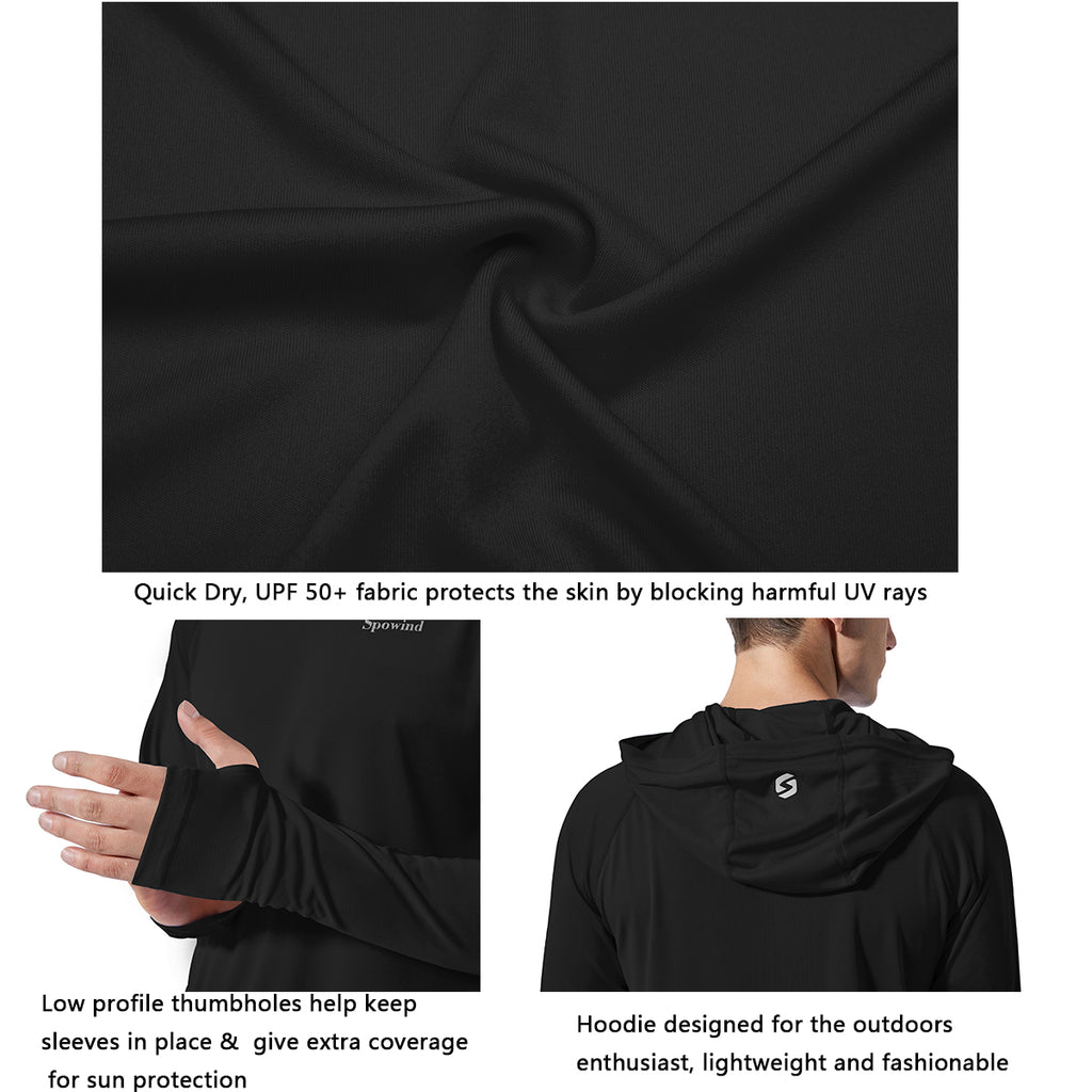 Men's Sun Protection Hoodie Shirt UPF 50+ Long Sleeves UV